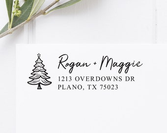 Christmas Tree Address Stamp, Wooden or Self Inking Address Stamper, Personalized Christmas Gift, Custom Address Stamp