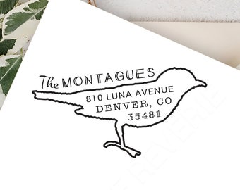 Bird Address Stamp, Self Inking or Wooden Rubber Stamp, Return Address Stamp, Bird Stationery