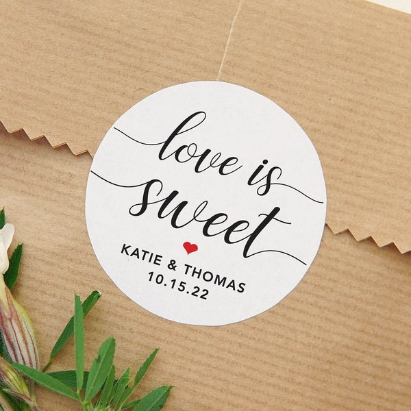Love is Sweet Stickers for Honey Jars or Candy Favor Labels, Wedding Favor Stickers