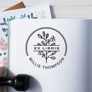 Custom Library Stamp, Bookplate Stamp, Ex Libris Stamp, Floral Book Stamp, From the Library of Stamp, Bookworm Gift