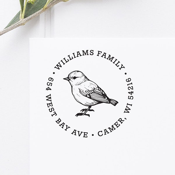 Bird Return Address Stamp, Housewarming Gift, Self Inking Stamp or Wooden Rubber Stamper, Bird Gift