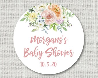 Pegatinas florales de baby shower por favores, baby shower para niñas, pegatinas de favor de flores, pegatinas de baby shower de agradecimiento, favores de fiesta