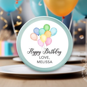 Happy Birthday Stickers for Favors with Balloons, Boys or Girls Birthday Gift Stickers, Personalized Celebration Labels, Colorful Party