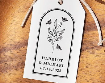 Floral Wedding Stamp for Favors, Hang Tags, or Envelopes, Wooden or Self-Inking, Personalized Party Favor Stamper