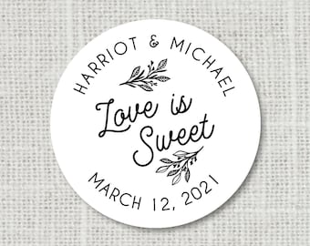 Love is Sweet Stickers, Candy Favor Labels, Treat Bag stickers, Love is Sweet Wedding Stickers for Party Favors or Honey Favors