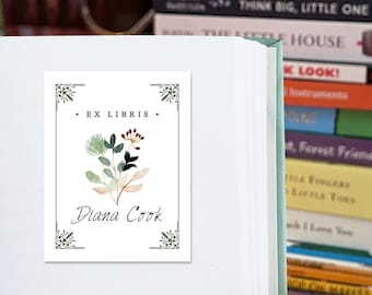 Etiquetas de libros florales, pegatinas personalizadas de placas de libros Ex Libris, conjunto de 16 etiquetas de libros, etiquetas de biblioteca personalizadas