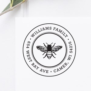 Honey Bee Address Stamp, Self Inking Address Stamp or Wooden Rubber Stamper, Bee Stationery