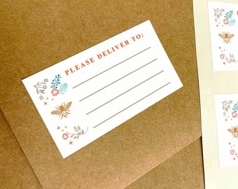 Honey Bee Mailing Labels Pack of 16 Blank Recipient Address Stickers for Penpals, Please Deliver to Labels, Envelope Stickers