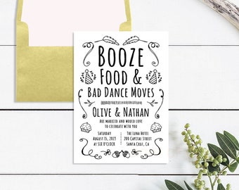 Booze Food Bad Dance Moves Invitations Funny Wedding Etsy