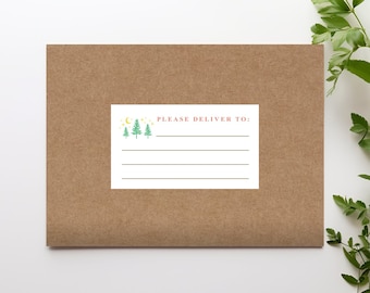 Etiquetas de correo, entregue en pegatinas con árboles y luna, paquete de 16 pegatinas de dirección del destinatario en blanco para amigos por correspondencia, pegatinas de sobre