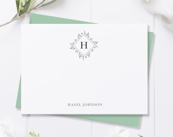 Personalized Monogram Notecard Set, Custom Stationery, Flat Notecards with Envelopes, Personal or Small Business Stationery Thank You Cards