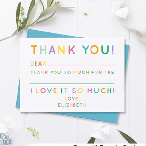 Kids Fill In the Blank Thank You Cards, Personalized Note Card Set with Envelopes, Flat Notecards, Children's Stationery Set