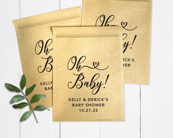 Oh Baby! Favor Bags, Baby Shower Treat Bag, Popcorn, Donut, or Cookie bag, Empty Bags to Fill Yourself, Set of 10 Brown Kraft Bags