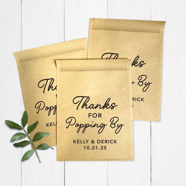 Wedding Favor Popcorn Bags, Thanks for Popping by Popcorn Bags, Empty Bags to Fill Yourself, Set of 10 Brown Kraft Lined Bags