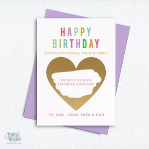 Scratch Off Birthday Card, Surprise Reveal Birthday Gift Card with Envelope, Personalized Gift Scratch Off Ticket