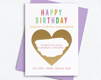 Scratch Off Birthday Card, Surprise Reveal Birthday Gift Card with Envelope, Personalized Gift Scratch Off Ticket