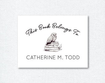 Custom Bookplates with Owl and Books, Personalized Library Stickers, Book Club Gift, Teacher Gift