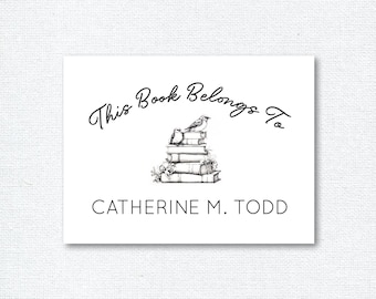 Gepersonaliseerde ex-libris met vogels en boeken, aangepaste ex-libris stickers, boekenclub cadeau, leraar cadeau