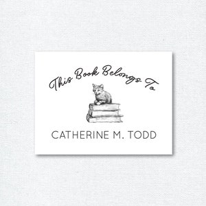 Ex libris personalizzati con gatto e libri, adesivi ex libris personalizzati, regalo del club del libro, regalo dell'insegnante