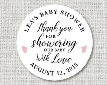 Gracias por colmar a nuestro bebé con amor, pegatinas personalizadas de baby shower para favores de fiesta de agradecimiento, fiesta de baby sprinkle