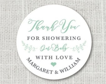 Baby Shower Stickers, Thank You Favor Stickers, Garden Baby Shower, Botanical Event,  Showering Our Baby with Love, F11:18