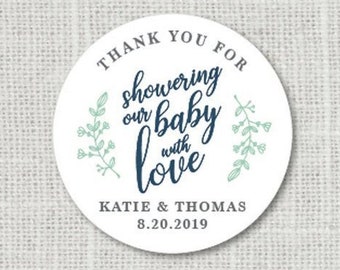Baby Shower Stickers, Thank You Stickers, Baby Shower Favor Stickers, Party Labels, Thank You For Showering Our Baby