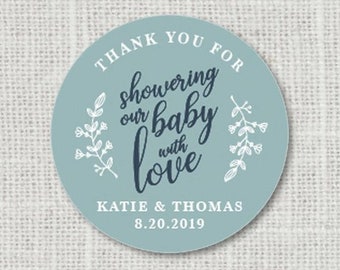 Baby Shower Stickers, Thank You Stickers, Favor Stickers, Party Labels, Thank You For Showering Our Baby with Love