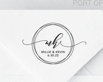 Monogram Wedding Stamp, Wooden or Self-Inking, Envelope or Favor Stamp, Calligraphy Wedding Stamp, Personalized Stamper