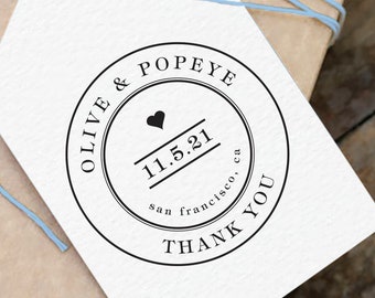 Modern Wedding Stamp for Favors and Envelopes, Self Inking or Wooden Rubber Stamp, Thank You or Save the Date Stamper