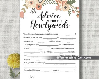 Wedding Advice Cards Mad Libs Advice for Newlyweds Wedding Day Reception Wedding Mad Libs Game Printable Wedding Games Instant Download