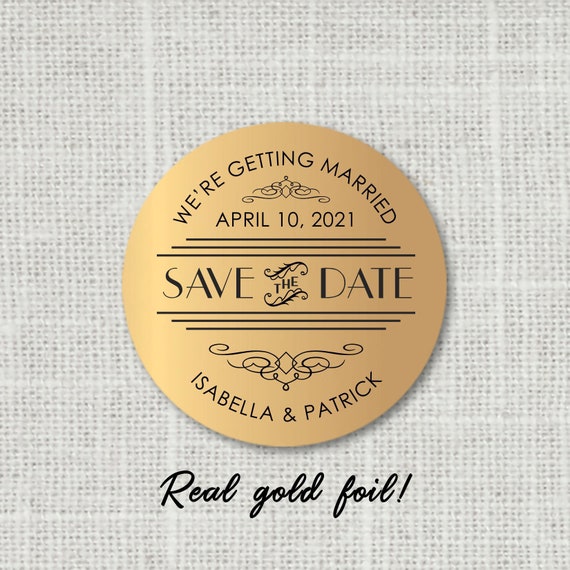 Gold foiled save the date envelope seal stickers
