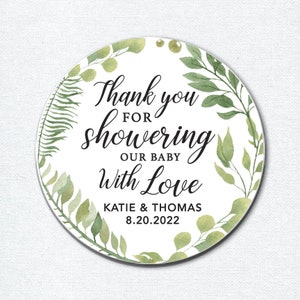 Greenery Baby Shower Stickers for Thank You Favors, Garden Woodland Theme