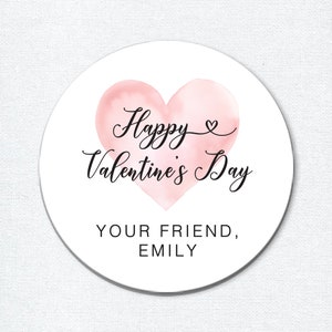 Happy Valentine&#39;s Day Stickers, Custom Kids Valentines for School, Personalized Classroom Valentines Labels with Watercolor Heart