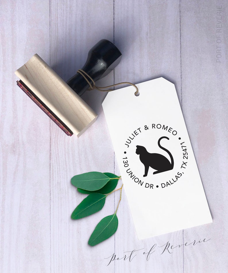 Cat Return Address Stamp, Housewarming & Cat Lover Gift, Self Inking or Wooden Rubber Stamper, Cat Stationery image 5