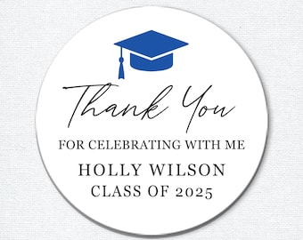 Modern 2025 Graduation Thank You Stickers for Favors or Envelope Seals, Personalized Class of 2025 Labels
