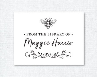 From the Library of Stickers with Honey Bee, Personalized Book Plate Stickers, Custom Library Stickers, This Book Belongs to