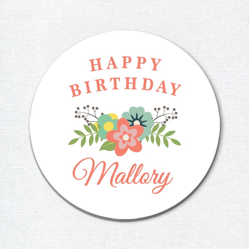 Custom Girls Happy Birthday Stickers for a Floral Themed Etsy