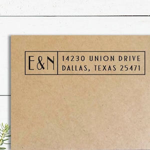 Sello de dirección de retorno Art Déco, autoentintable o de madera, sello de dirección personalizado con monograma