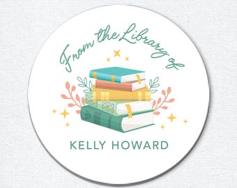 Children's Bookplate Stickers, Gift for Kids or Teachers, Personalized Children's book labels, School Supplies, Stack of Books
