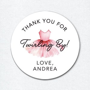 Gepersonaliseerde roze ballerina-tutustickers, aangepaste bedanklabels, gelukkige verjaardag of meisjes babyshower gunststickers, balletthema