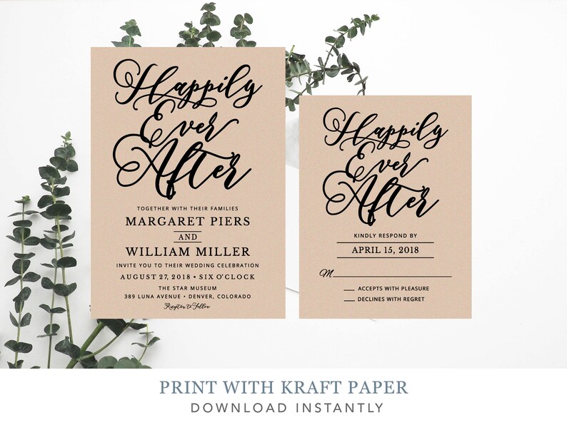 Happily Ever After Wedding Invitation Template Calligraphy | Etsy
