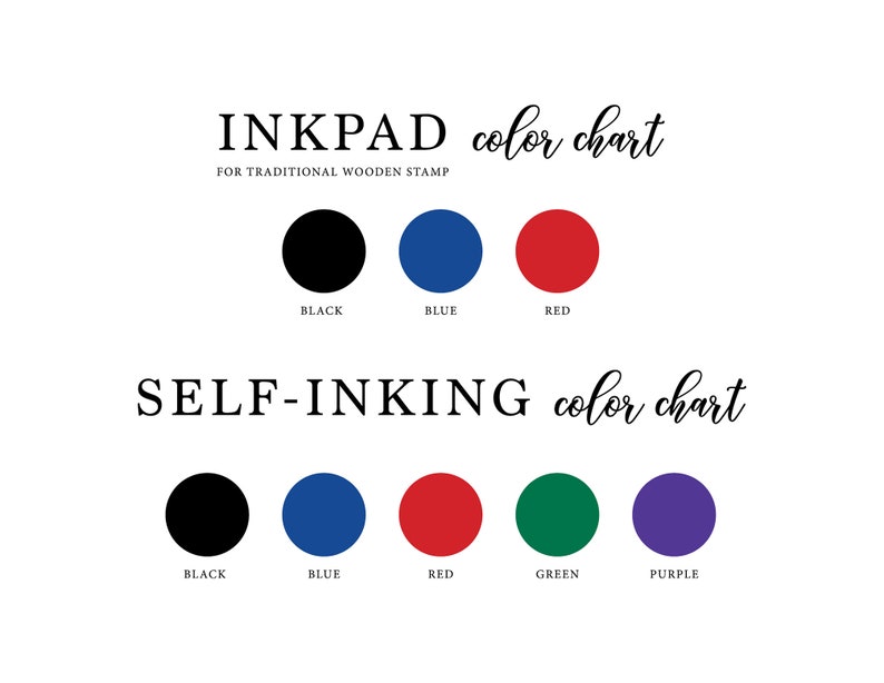 Pode incluir: Carta de cores para almofadas de tinta e carimbos auto-entintables. As cores das almofadas de tinta incluem preto, azul e vermelho. As cores dos carimbos auto-entintables incluem preto, azul, vermelho, verde e roxo.