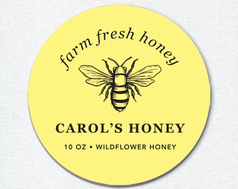 Personalized Honey Stickers, Product Labels for Small Business Honey Jars, Honeybee Apiary Farm
