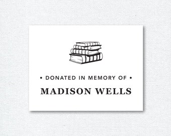 Donation memorial bookplate, In loving memory of stickers, Personalized forget me not funeral labels, Custom library stickers, reading gift
