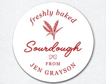 Sourdough Bread Stickers for Homemade Bread, Small Business Stickers, Custom Labels for Baked Goods, Gift for Baker, Baked with Love