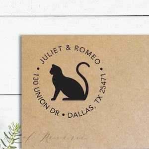 Cat Return Address Stamp, Housewarming & Cat Lover Gift, Self Inking or Wooden Rubber Stamper, Cat Stationery