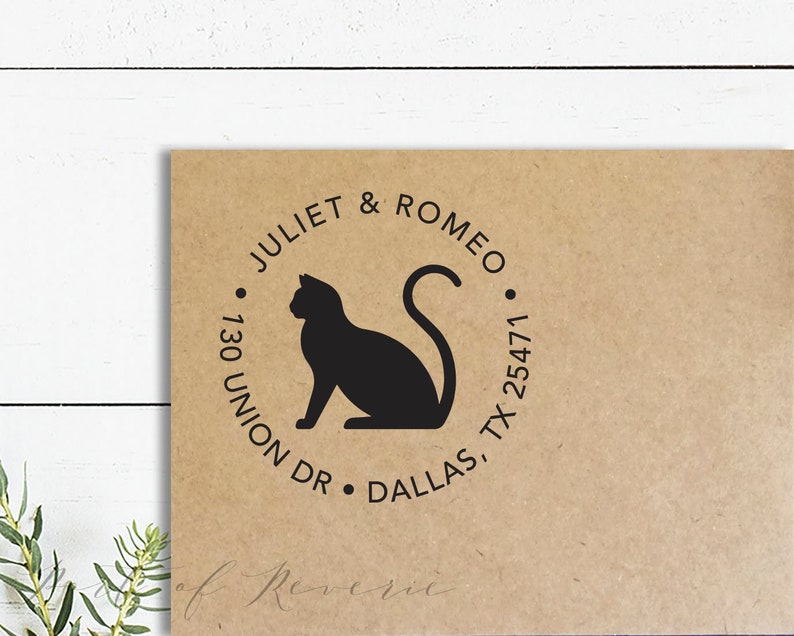 Cat Return Address Stamp, Housewarming & Cat Lover Gift, Self Inking or Wooden Rubber Stamper, Cat Stationery image 1