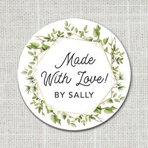Greenery Made with Love Stickers, personalisierte Lebensmitteletiketten, Gastgeschenke, Geschäftsaufkleber, Lebensmittelaufkleber