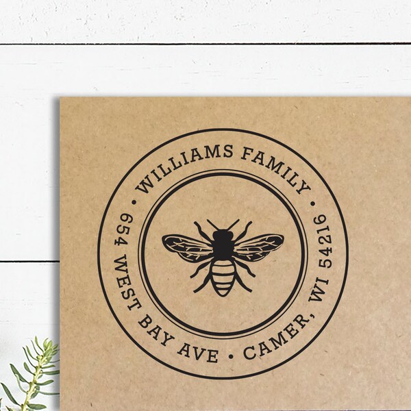 Honey Bee Address Stamp, Self Inking Address Stamp or Wooden Rubber Stamper, Bee Stationery