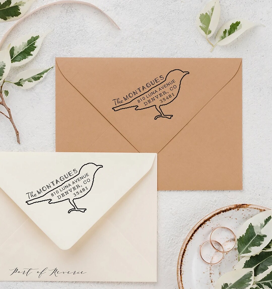 Bird Address Stamp, Self Inking or Wooden Rubber Stamper, Custom Return Address Stamp, Bird